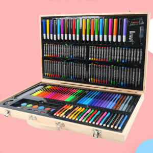 180-Piece Kids' Wooden Art Box Wholesale | Children's Complete Drawing Set in Wood Case